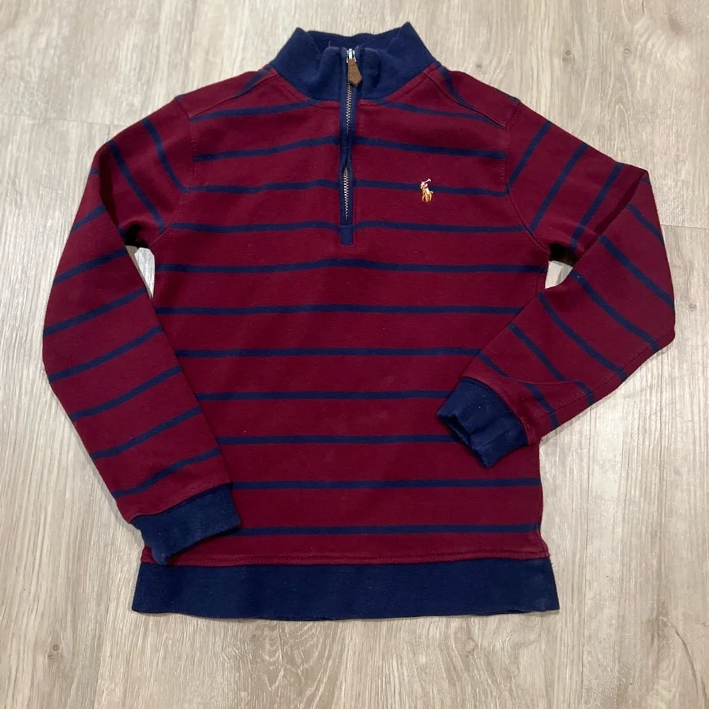 Ralph Lauren Burgundy and Navy Quarter-Zip Striped Pullover
